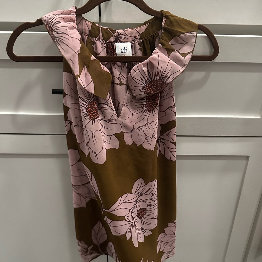 CAbi Pink and brown Floral Top